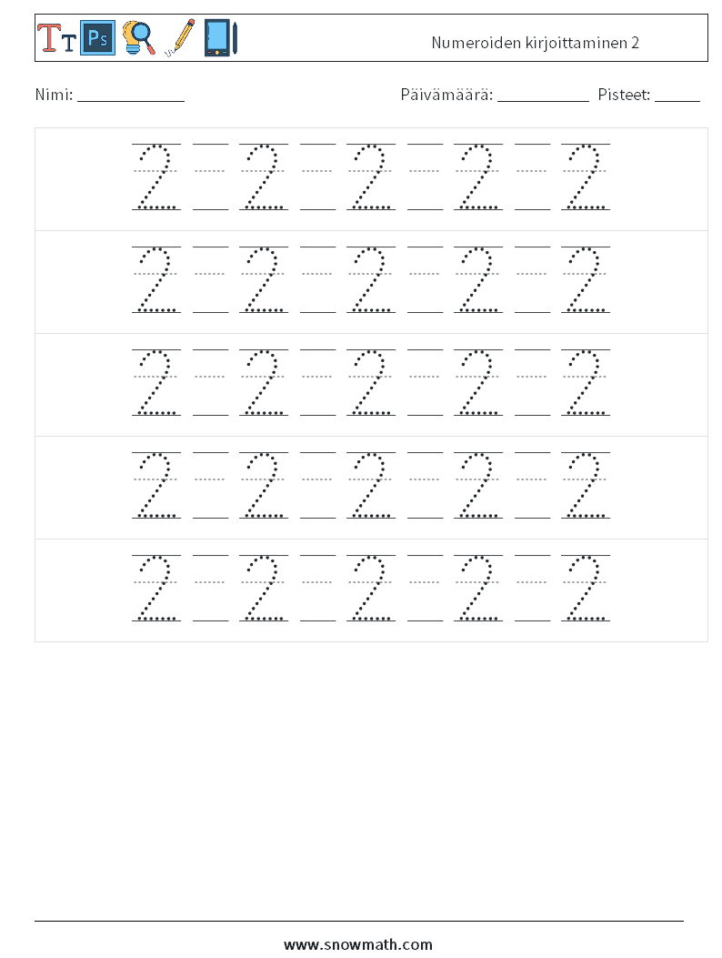 Numeroiden kirjoittaminen 2 Matematiikan laskentataulukot 22