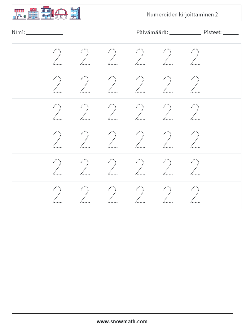 Numeroiden kirjoittaminen 2 Matematiikan laskentataulukot 6