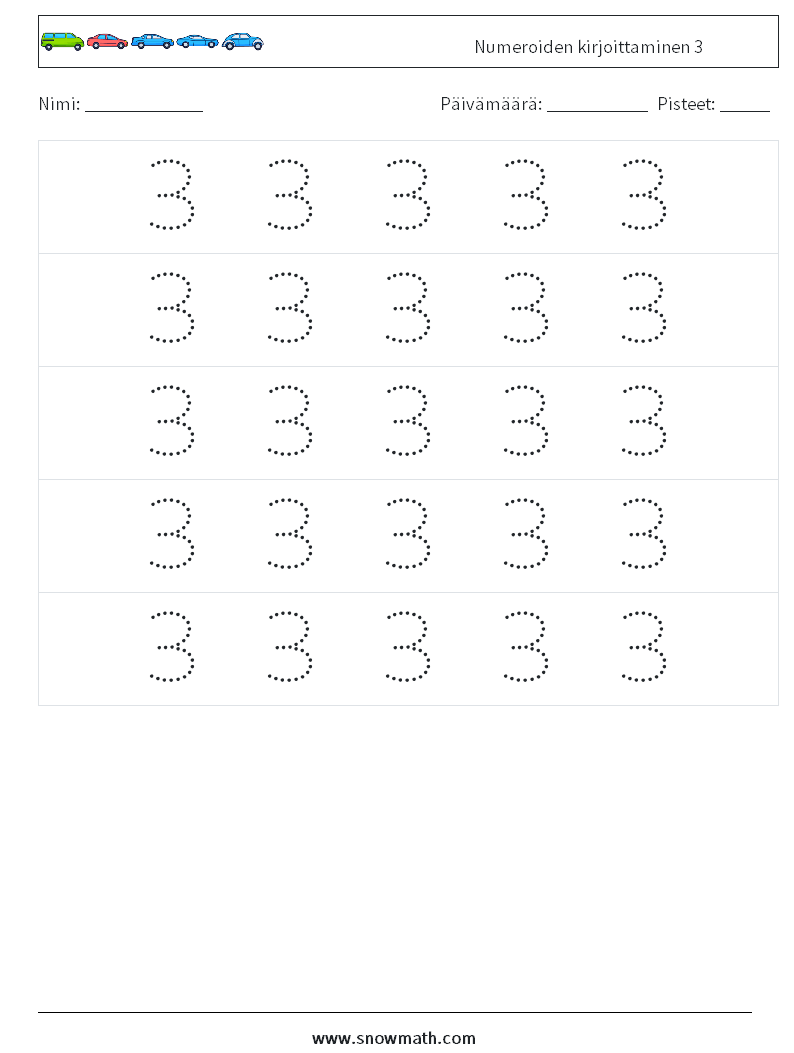 Numeroiden kirjoittaminen 3 Matematiikan laskentataulukot 10