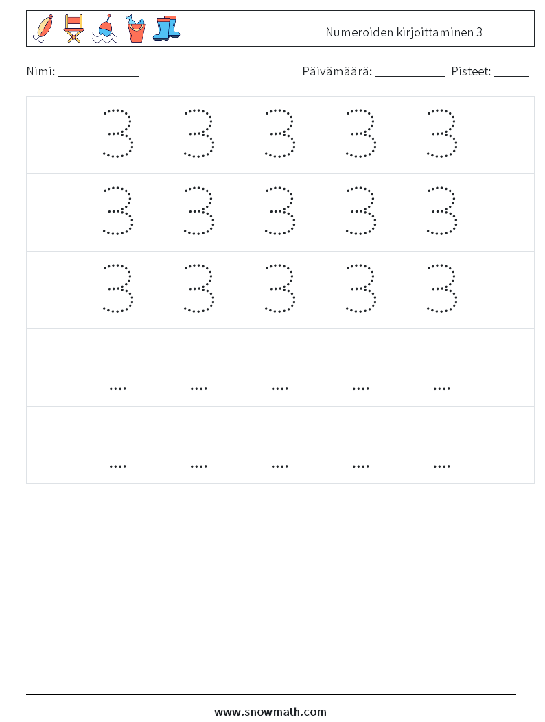 Numeroiden kirjoittaminen 3 Matematiikan laskentataulukot 12