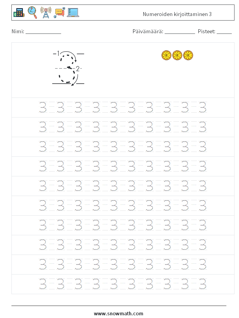 Numeroiden kirjoittaminen 3 Matematiikan laskentataulukot 13