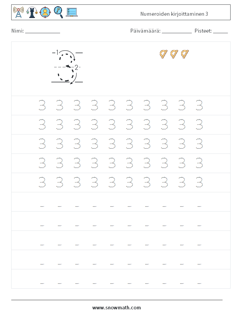 Numeroiden kirjoittaminen 3 Matematiikan laskentataulukot 3