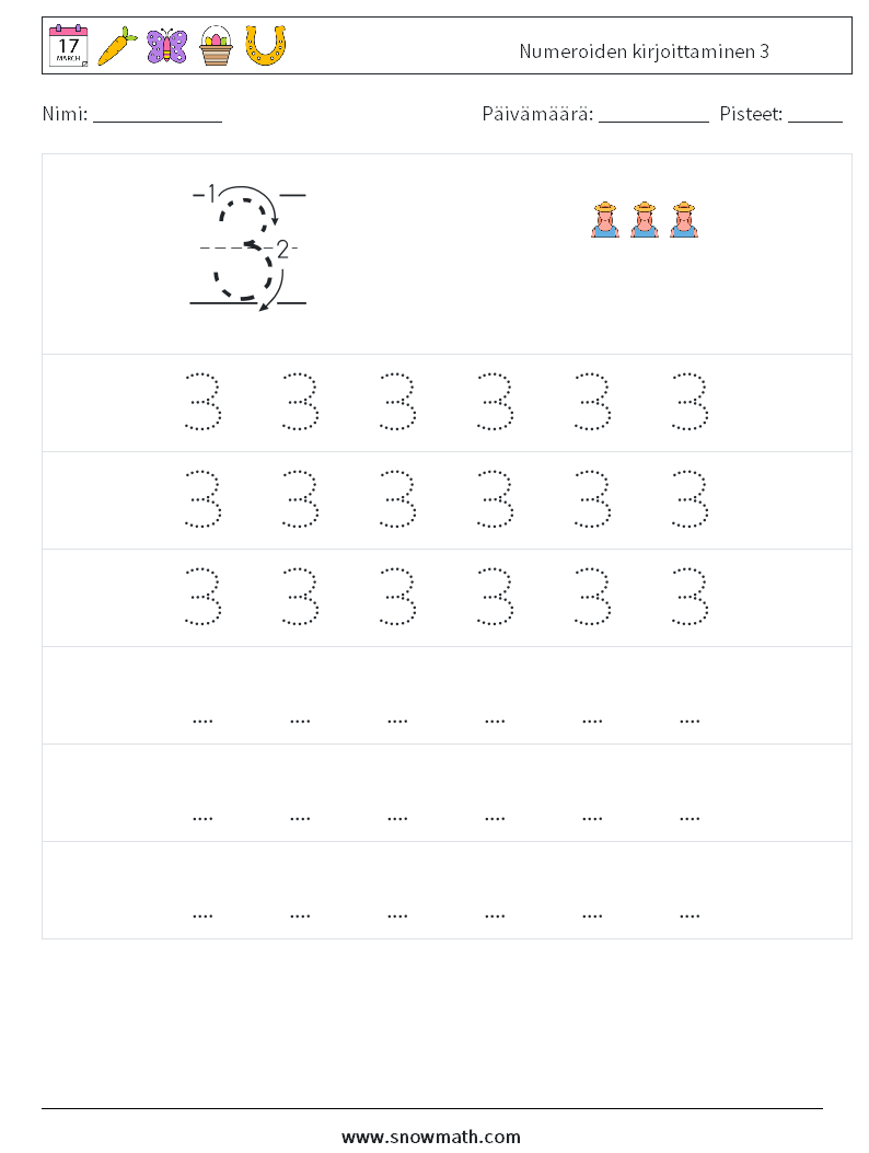 Numeroiden kirjoittaminen 3 Matematiikan laskentataulukot 7