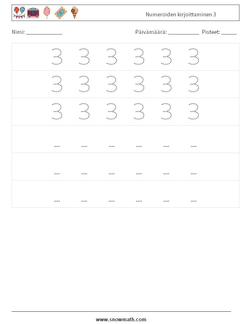 Numeroiden kirjoittaminen 3 Matematiikan laskentataulukot 8