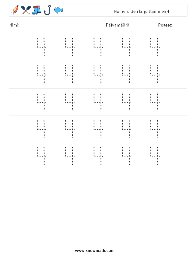 Numeroiden kirjoittaminen 4 Matematiikan laskentataulukot 10