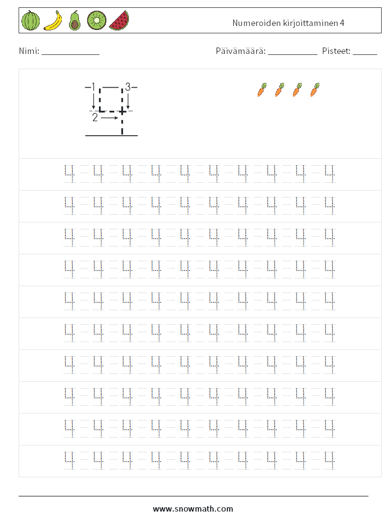 Numeroiden kirjoittaminen 4 Matematiikan laskentataulukot 13