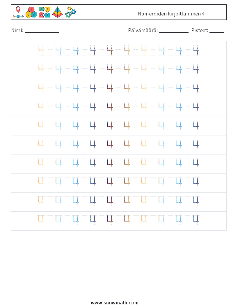 Numeroiden kirjoittaminen 4 Matematiikan laskentataulukot 14