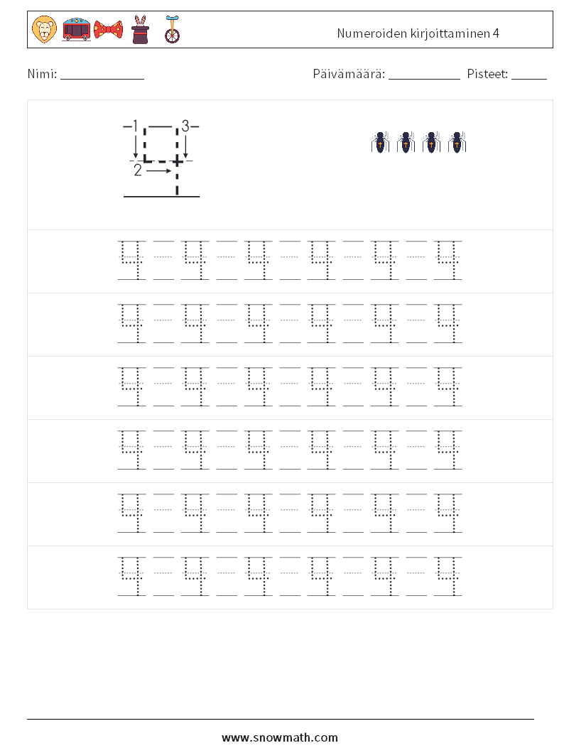 Numeroiden kirjoittaminen 4 Matematiikan laskentataulukot 17