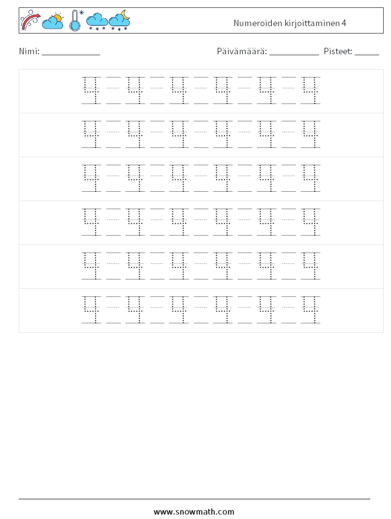 Numeroiden kirjoittaminen 4 Matematiikan laskentataulukot 18