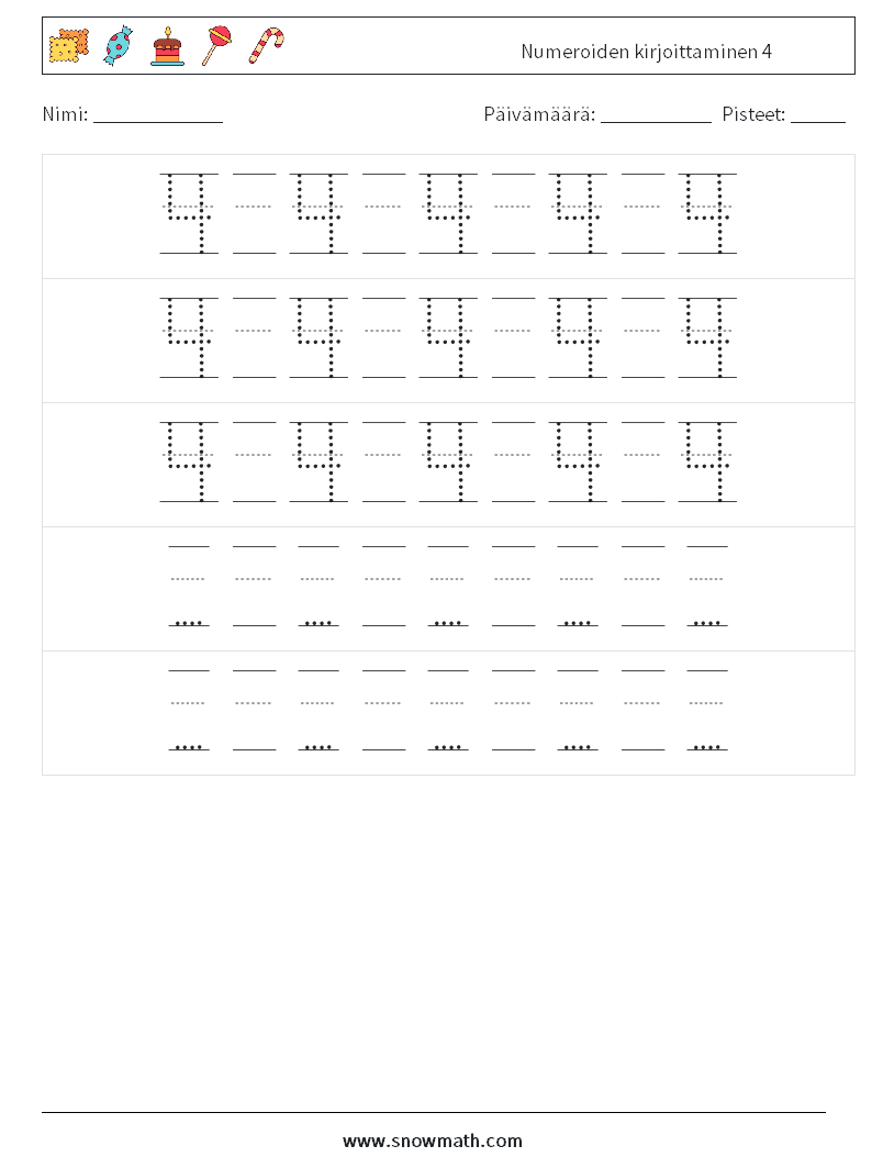 Numeroiden kirjoittaminen 4 Matematiikan laskentataulukot 24