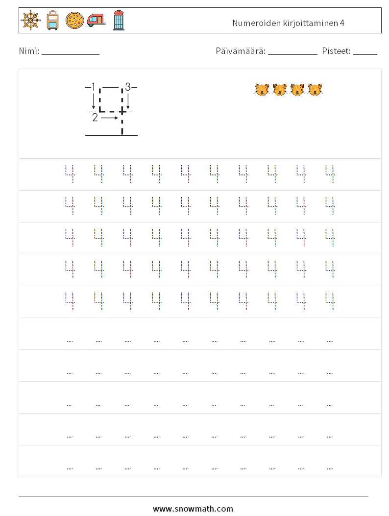 Numeroiden kirjoittaminen 4 Matematiikan laskentataulukot 3