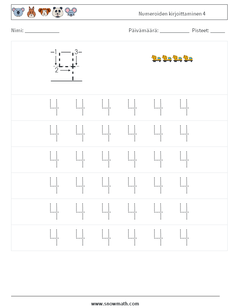 Numeroiden kirjoittaminen 4 Matematiikan laskentataulukot 5