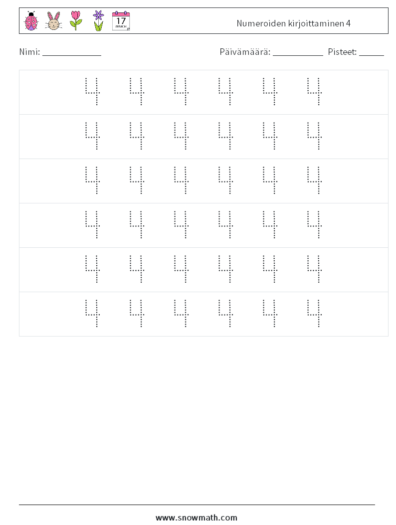 Numeroiden kirjoittaminen 4 Matematiikan laskentataulukot 6