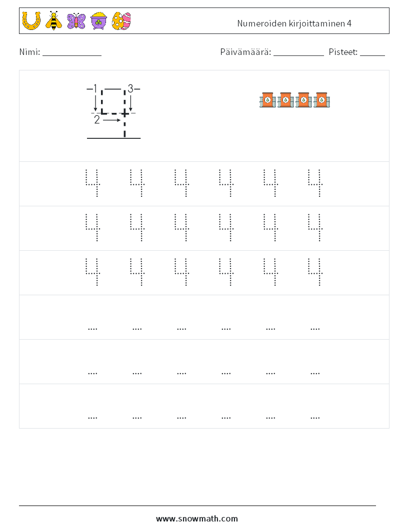 Numeroiden kirjoittaminen 4 Matematiikan laskentataulukot 7