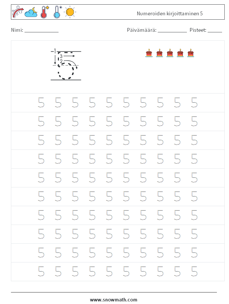 Numeroiden kirjoittaminen 5 Matematiikan laskentataulukot 1