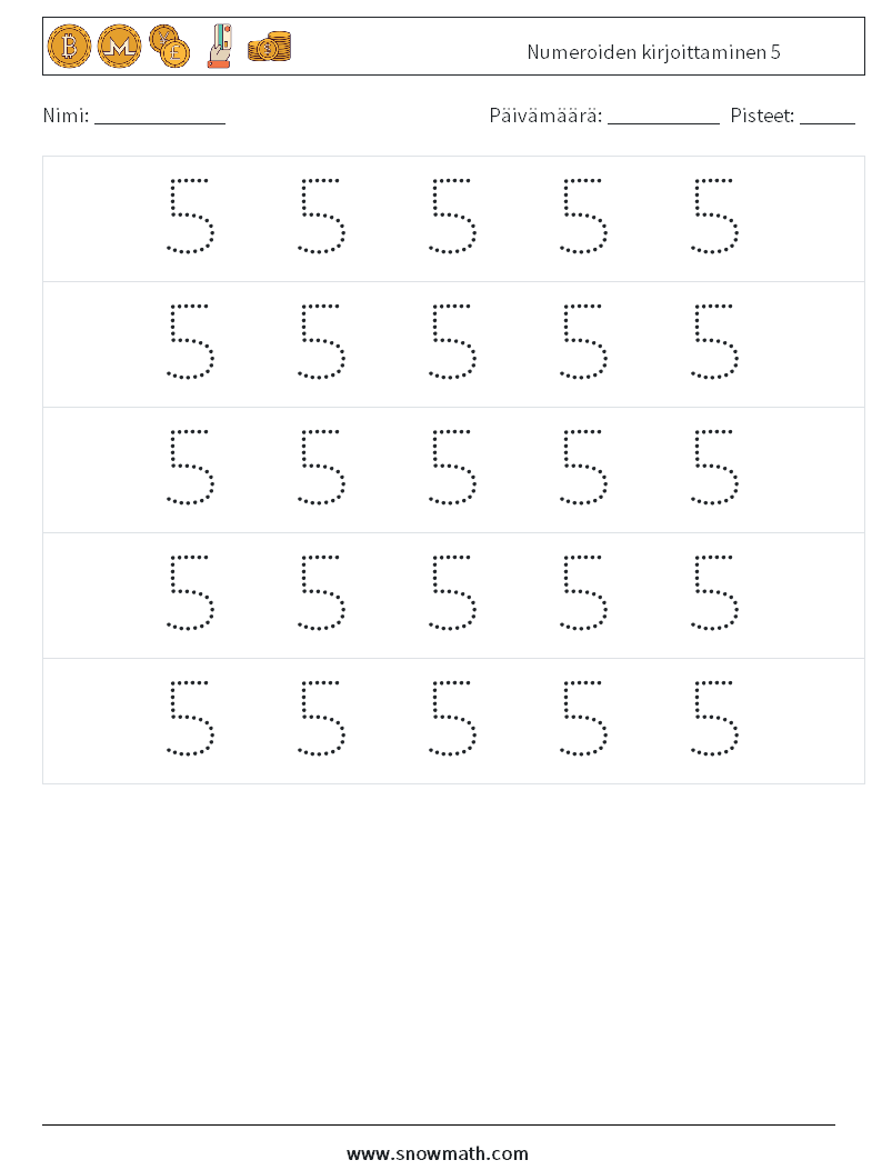 Numeroiden kirjoittaminen 5 Matematiikan laskentataulukot 10