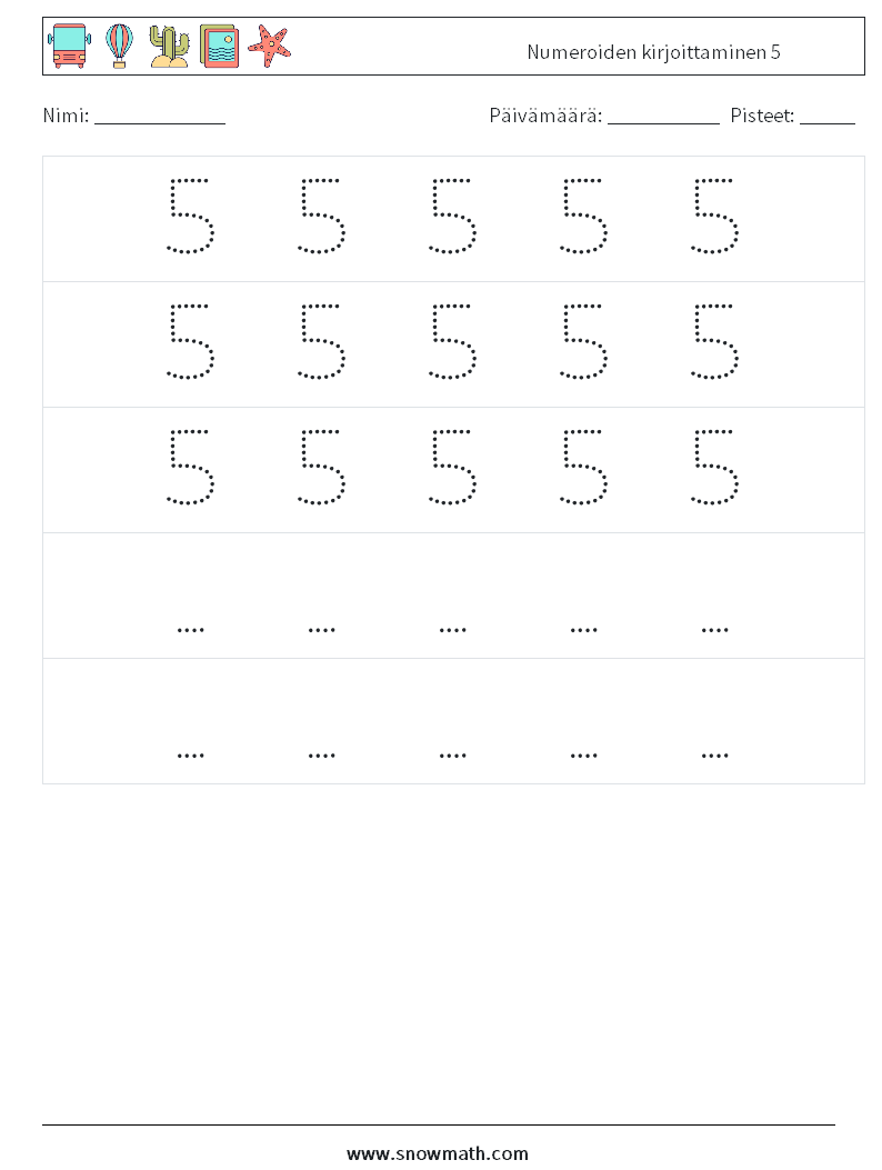 Numeroiden kirjoittaminen 5 Matematiikan laskentataulukot 12