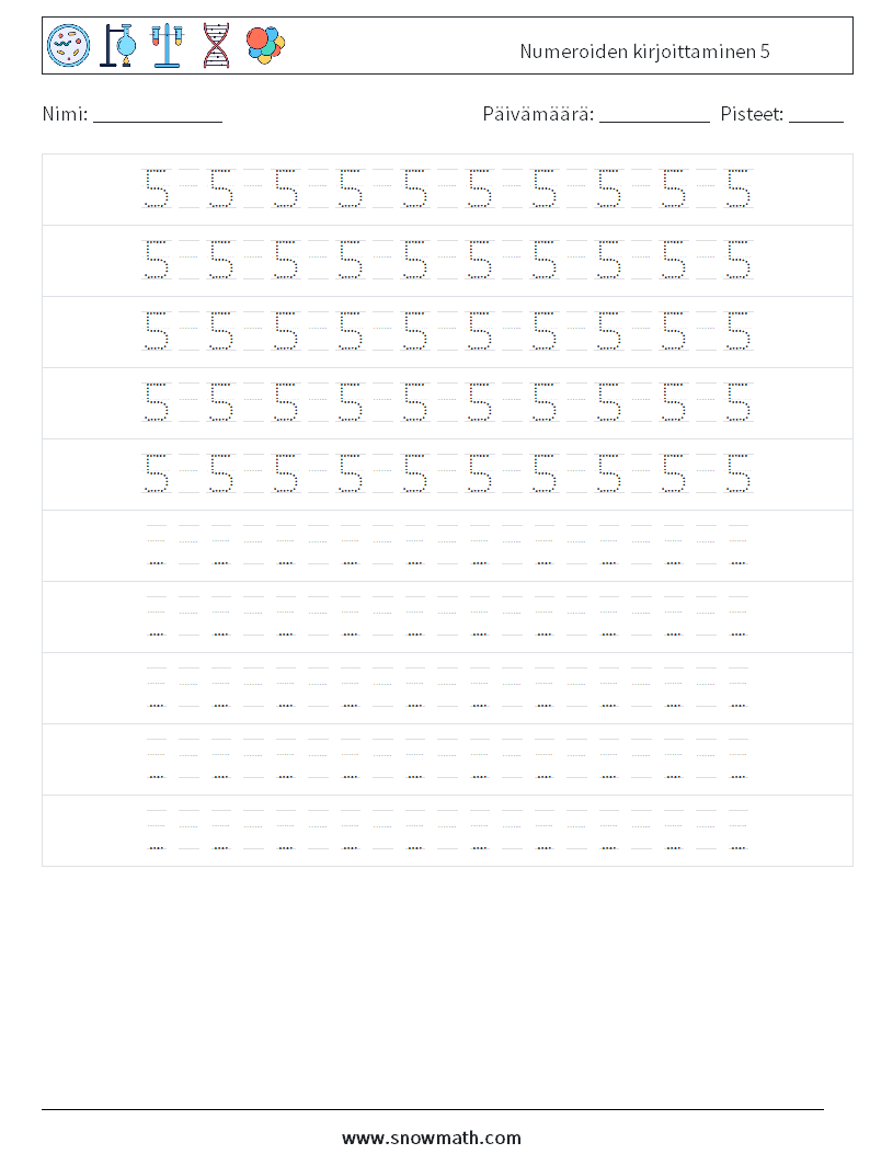 Numeroiden kirjoittaminen 5 Matematiikan laskentataulukot 16