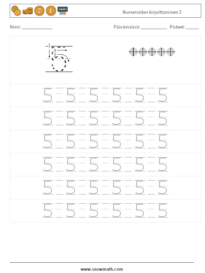 Numeroiden kirjoittaminen 5 Matematiikan laskentataulukot 17