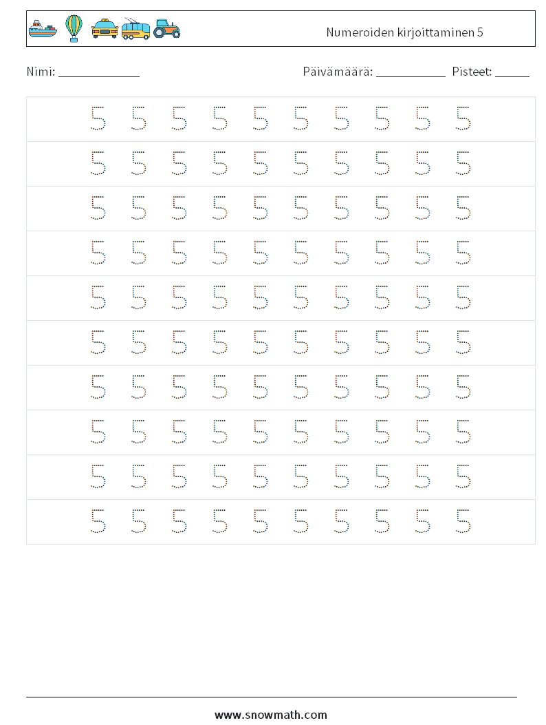 Numeroiden kirjoittaminen 5 Matematiikan laskentataulukot 2