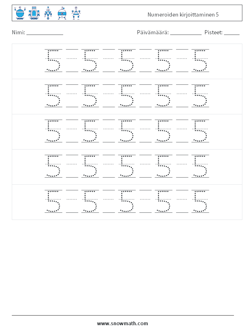 Numeroiden kirjoittaminen 5 Matematiikan laskentataulukot 22