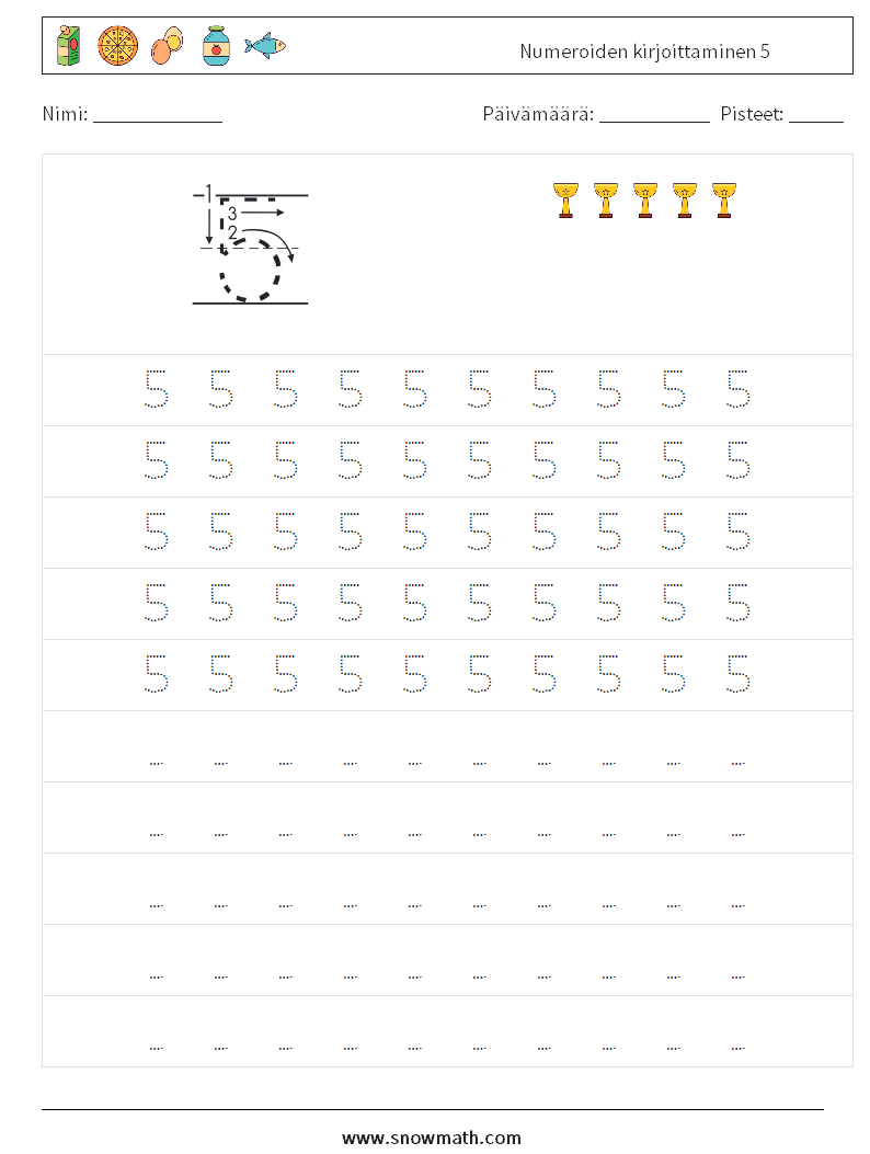 Numeroiden kirjoittaminen 5 Matematiikan laskentataulukot 3