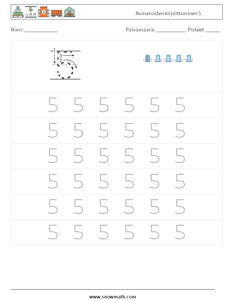 Numeroiden kirjoittaminen 5 Matematiikan laskentataulukot 5