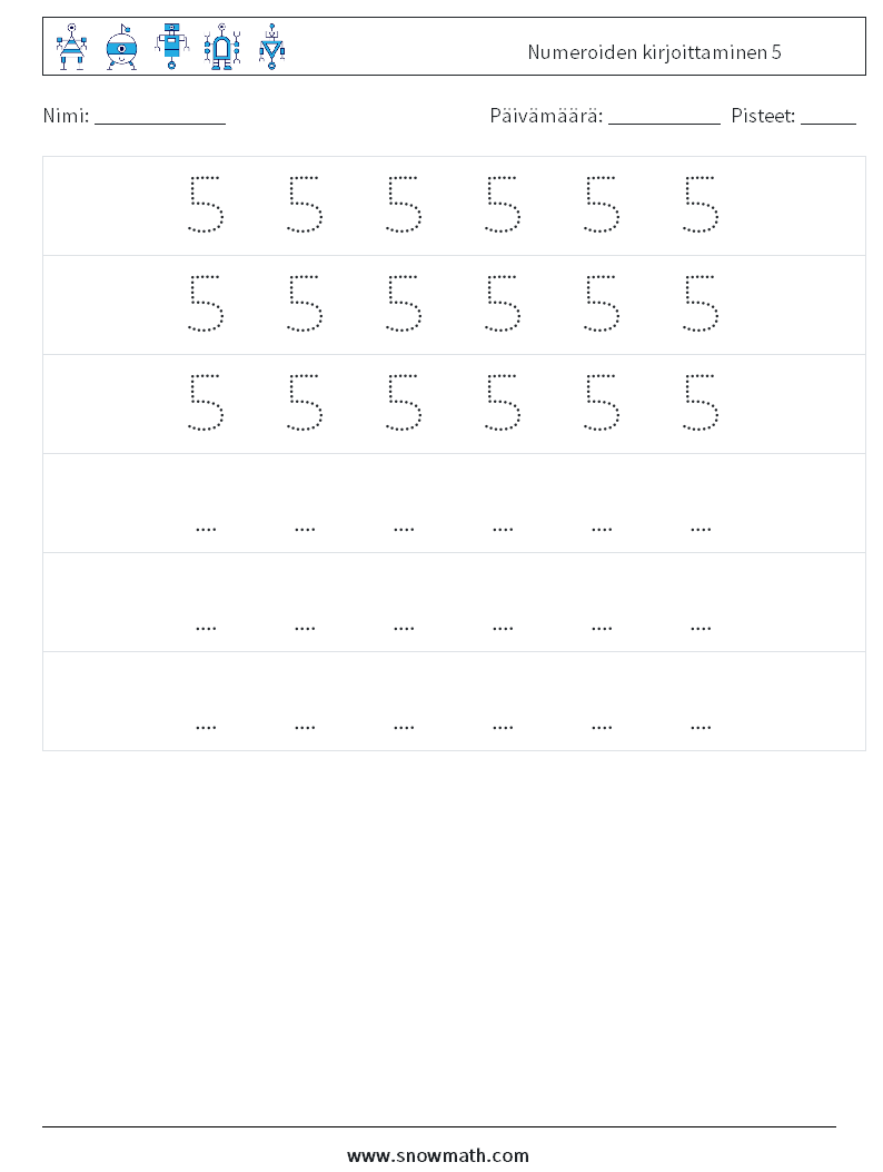 Numeroiden kirjoittaminen 5 Matematiikan laskentataulukot 8