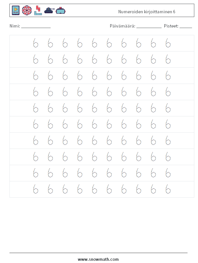 Numeroiden kirjoittaminen 6 Matematiikan laskentataulukot 2