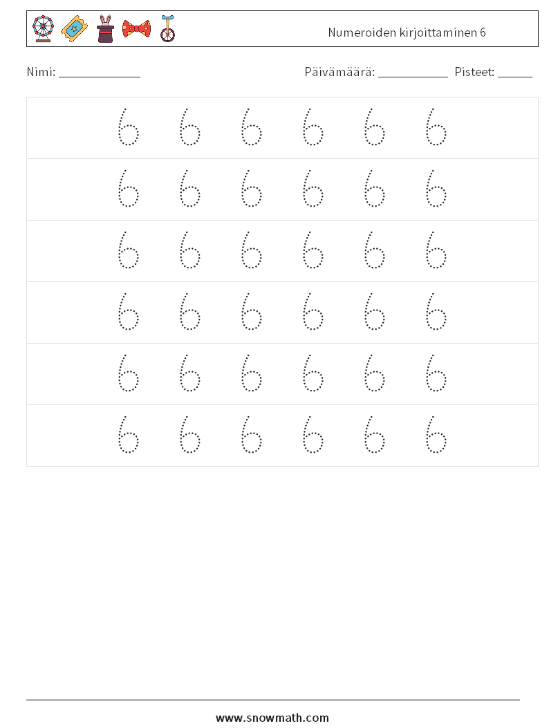 Numeroiden kirjoittaminen 6 Matematiikan laskentataulukot 6