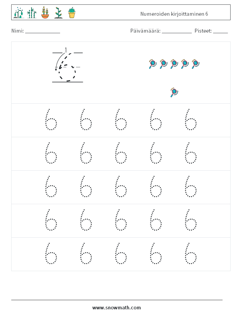 Numeroiden kirjoittaminen 6 Matematiikan laskentataulukot 9