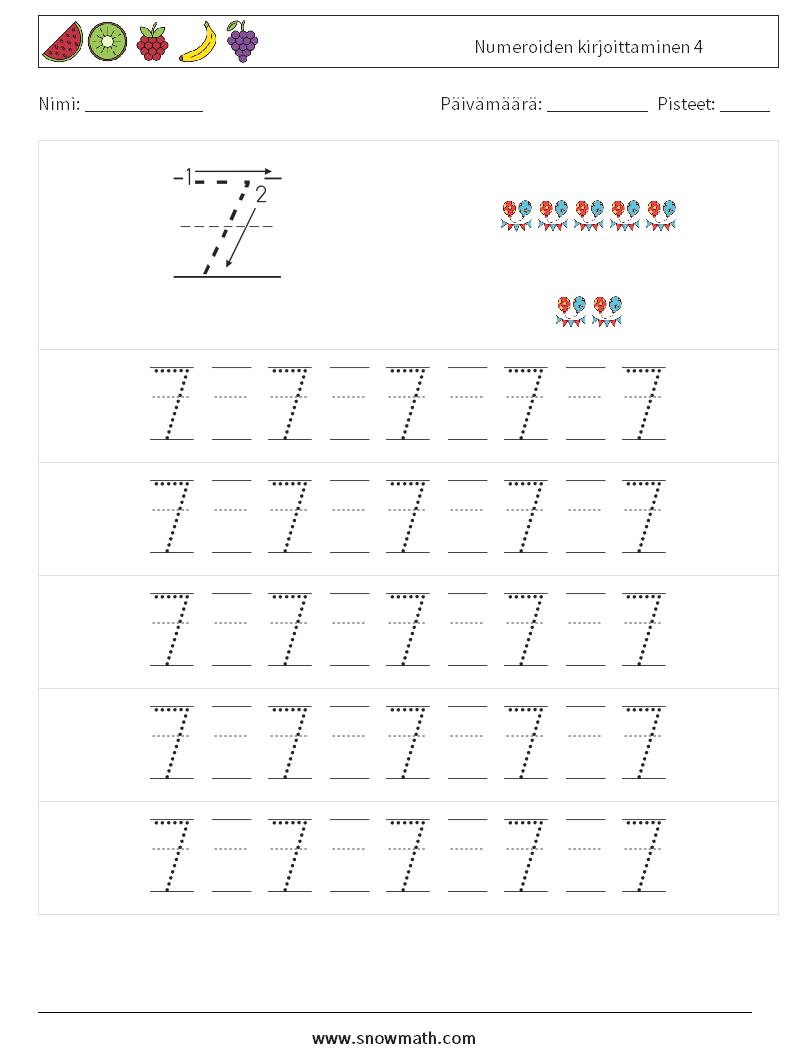 Numeroiden kirjoittaminen 4 Matematiikan laskentataulukot 21