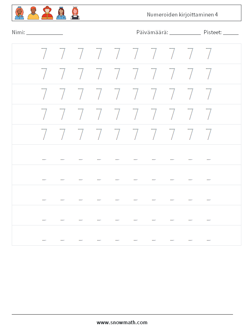 Numeroiden kirjoittaminen 4 Matematiikan laskentataulukot 4