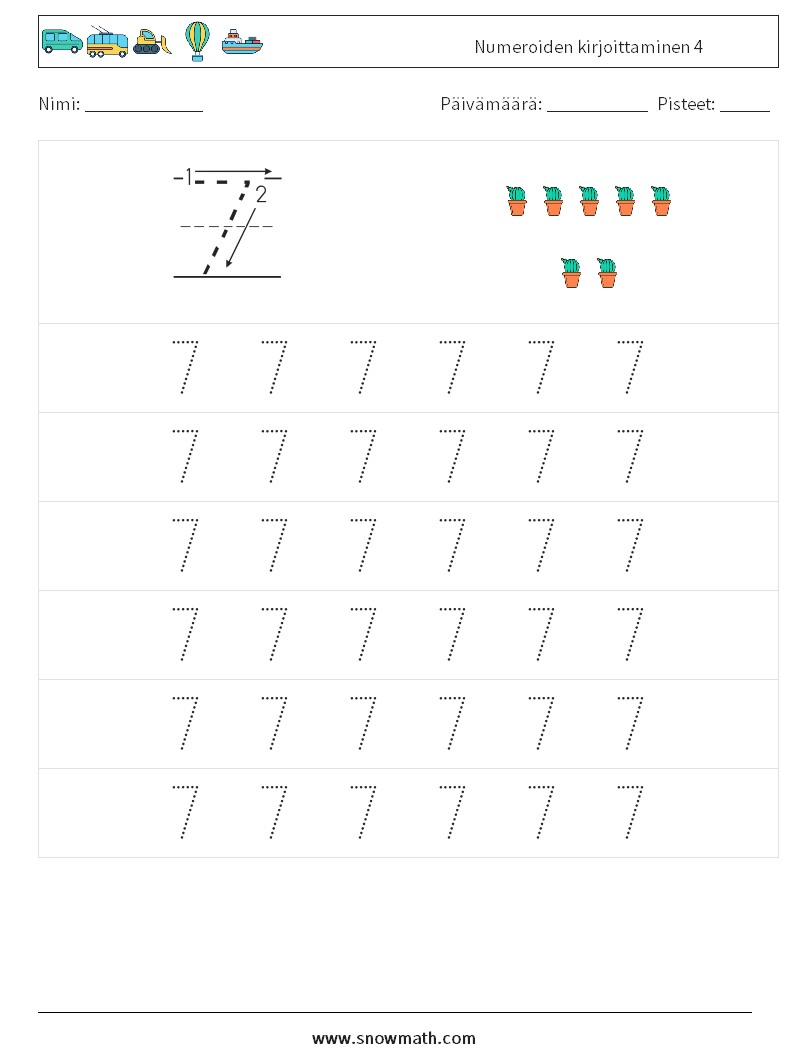 Numeroiden kirjoittaminen 4 Matematiikan laskentataulukot 5