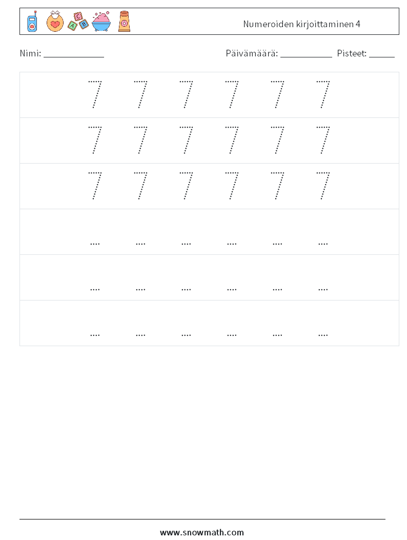 Numeroiden kirjoittaminen 4 Matematiikan laskentataulukot 8