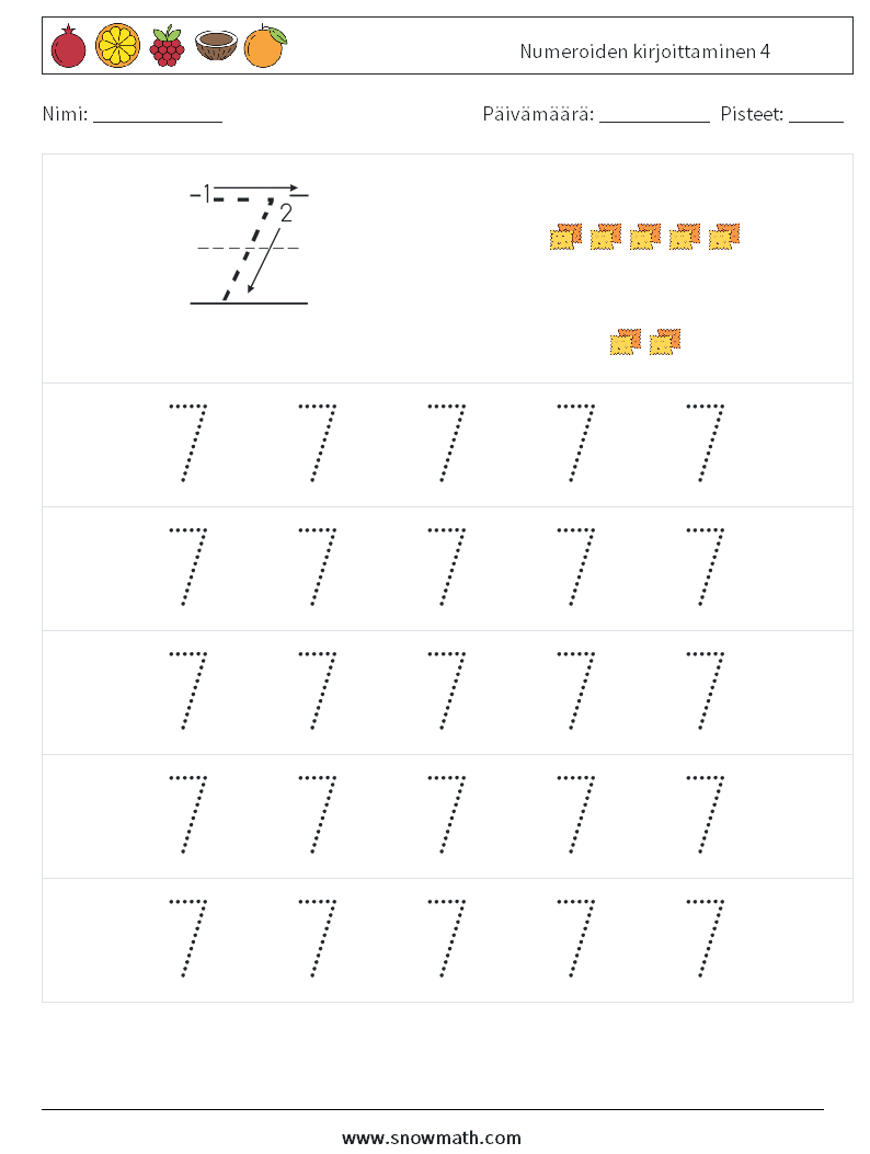 Numeroiden kirjoittaminen 4 Matematiikan laskentataulukot 9