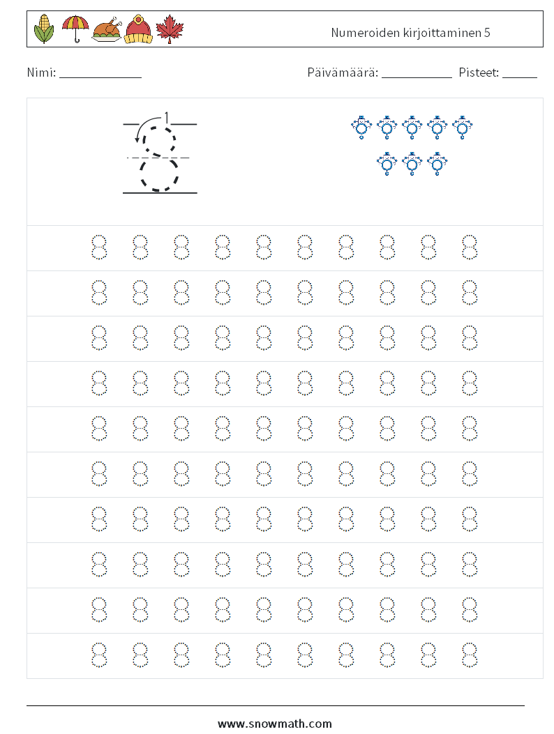 Numeroiden kirjoittaminen 5 Matematiikan laskentataulukot 1