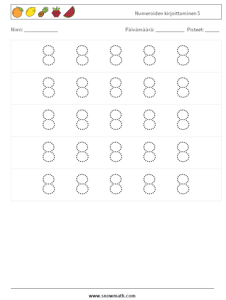 Numeroiden kirjoittaminen 5 Matematiikan laskentataulukot 10