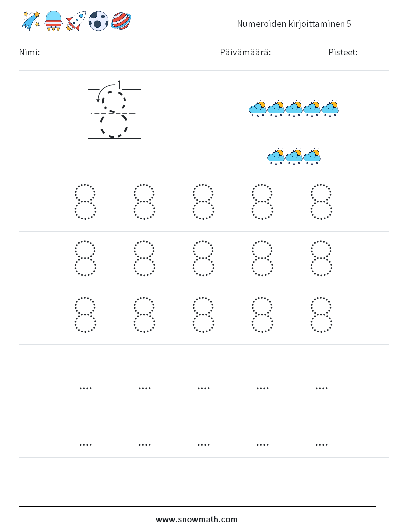 Numeroiden kirjoittaminen 5 Matematiikan laskentataulukot 11