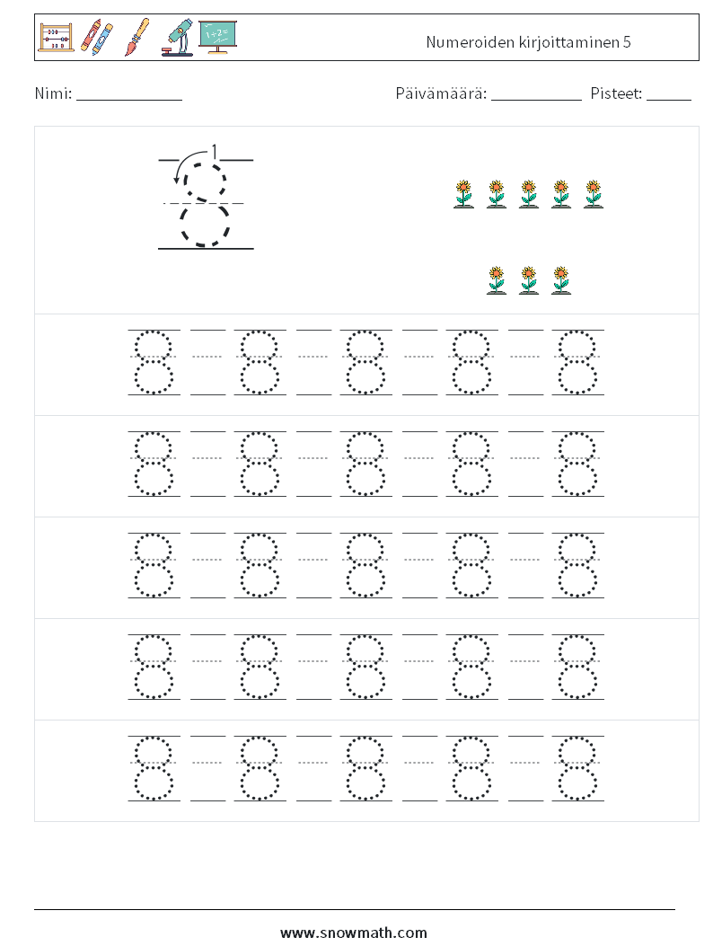 Numeroiden kirjoittaminen 5 Matematiikan laskentataulukot 21