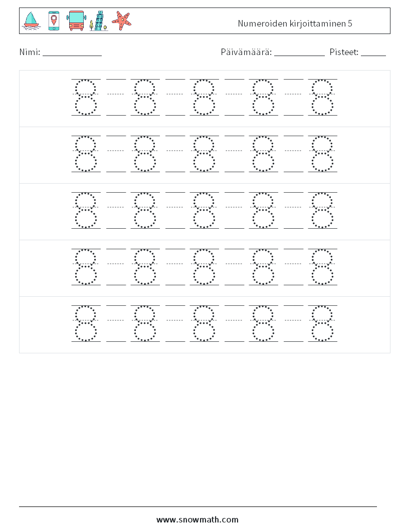 Numeroiden kirjoittaminen 5 Matematiikan laskentataulukot 22