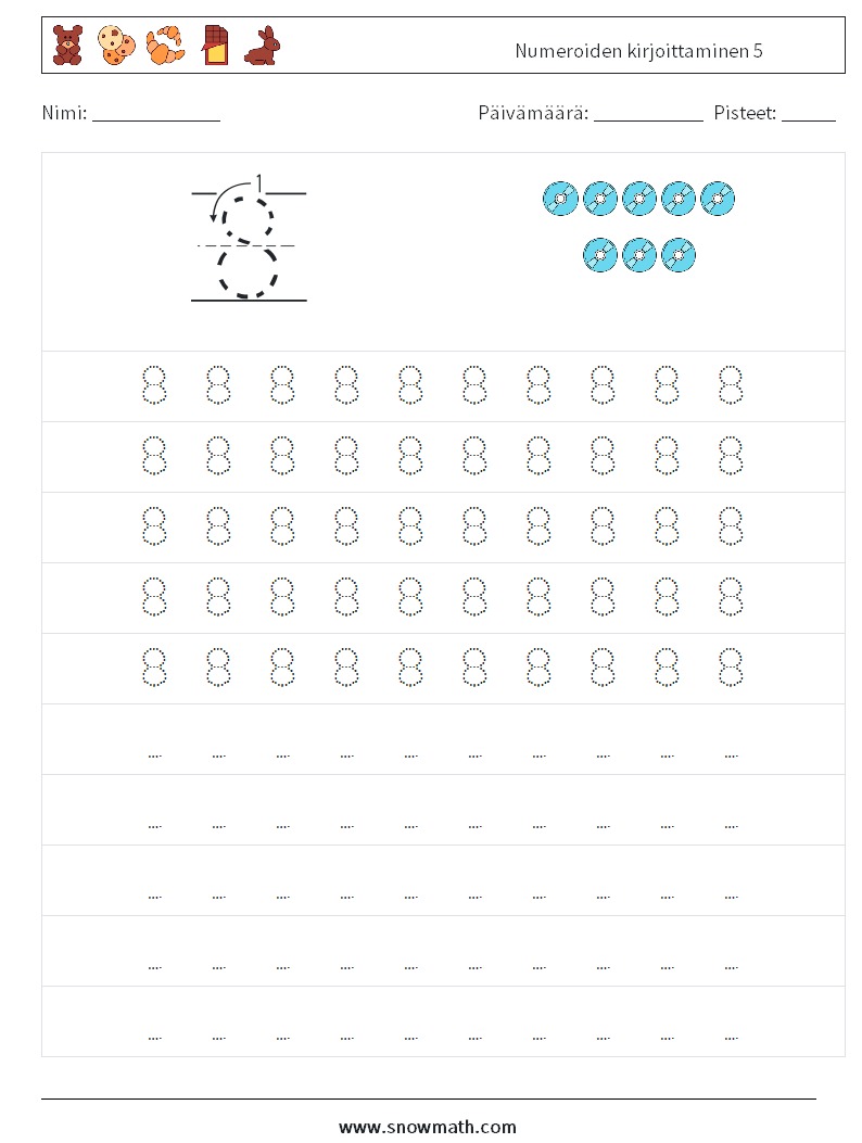 Numeroiden kirjoittaminen 5 Matematiikan laskentataulukot 3