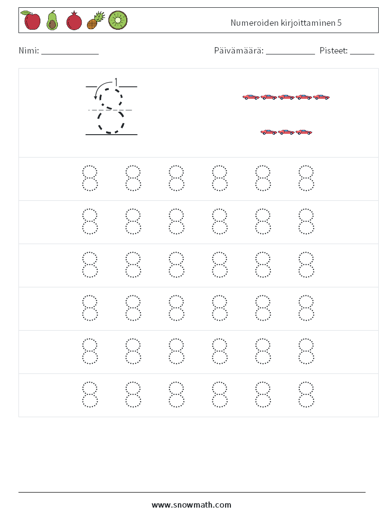 Numeroiden kirjoittaminen 5 Matematiikan laskentataulukot 5