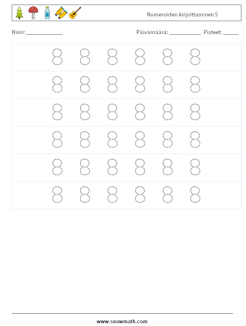 Numeroiden kirjoittaminen 5 Matematiikan laskentataulukot 6