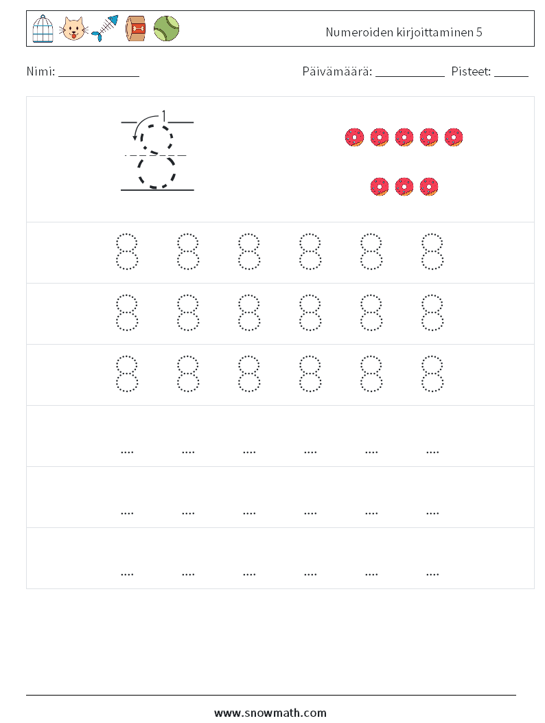 Numeroiden kirjoittaminen 5 Matematiikan laskentataulukot 7