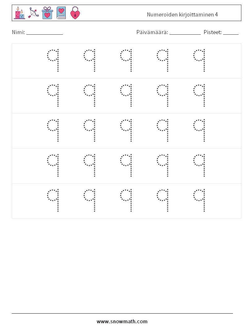 Numeroiden kirjoittaminen 4 Matematiikan laskentataulukot 10