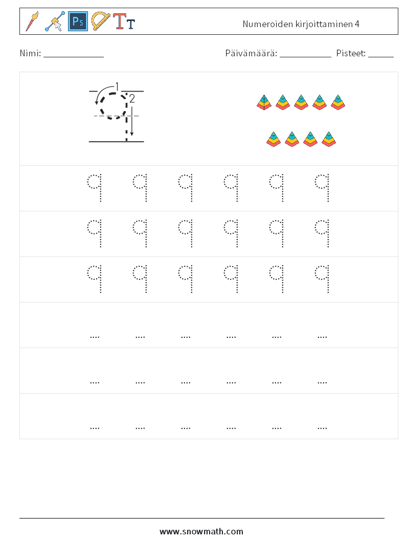 Numeroiden kirjoittaminen 4 Matematiikan laskentataulukot 7