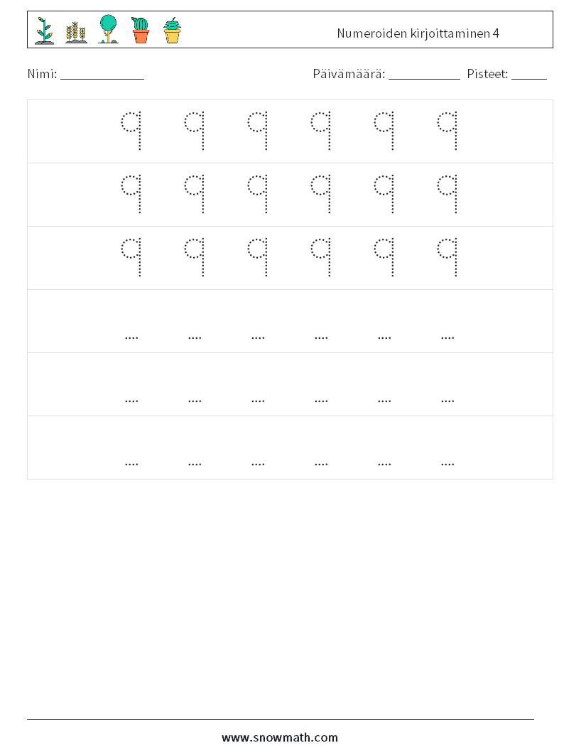 Numeroiden kirjoittaminen 4 Matematiikan laskentataulukot 8