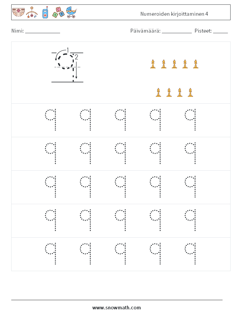 Numeroiden kirjoittaminen 4 Matematiikan laskentataulukot 9