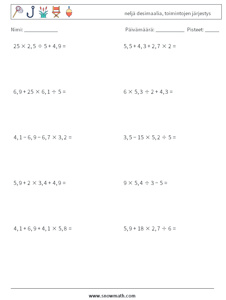 (10) neljä desimaalia, toimintojen järjestys Matematiikan laskentataulukot 11